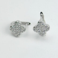 Taşlı Yonca Gümüş Çift Küpe