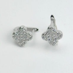 Taşlı Yonca Gümüş Çift Küpe