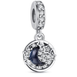 Mavi Gece Gökyüzü Hilal Ve Yıldızlar Sallantılı Charm