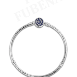 Işıltılı Mavi Disk Klipsli Gümüş Bileklik Charm Taşıyıcı