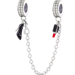 Ruj ve Topuklu Ayakkabı Zincir Sallantılı Stoperli Charm