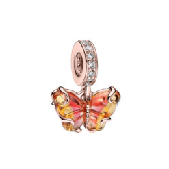 Sarı ve Turuncu Tonlu Murano Rose Kelebek Sallantılı Charm
