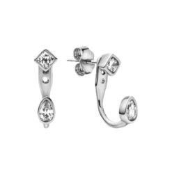 Kare ve Damla Taşı Çivili Gümüş Küpe