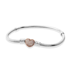 Rose Pave Taşlı Kalp Gümüş Bileklik Charm Taşıyıcı