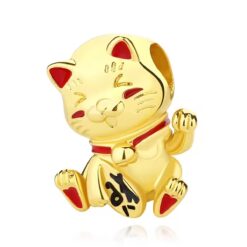 Şanslı Sarı Kedi Maneki Neko Gato Gümüş Charm