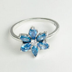 Mavi Taşlı Kar Tanesi Gümüş Yüzük