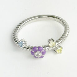 Mor Papatya ve Taşlı Gümüş Yüzük