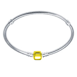 Moments Büyük Düz Altın Silindir Klipsli Gümüş Bileklik