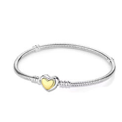 Moments Altın Gümüş Kalp Klipsli Gümüş Bileklik